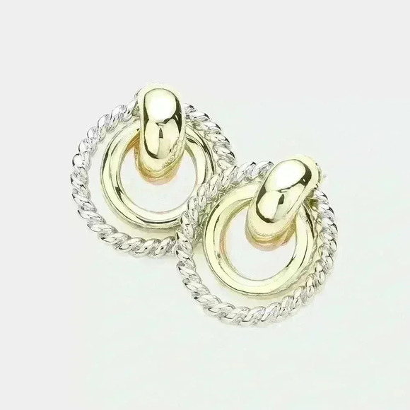 14K Gold Plated Two Tone Open Link Earrings - Picture 1 of 1